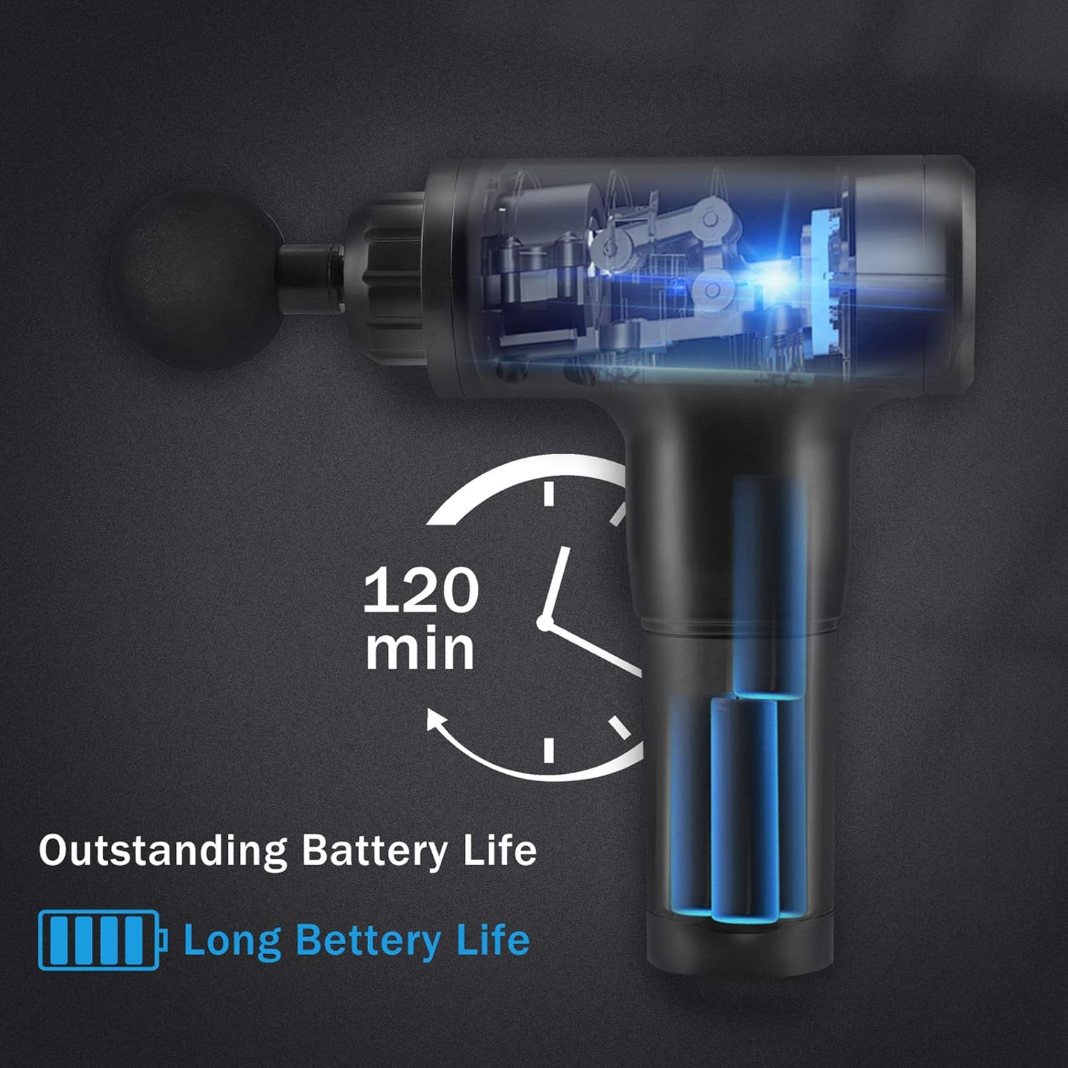 4in1 Massage Gun Deep Tissue – Wireless Handheld with 4 Heads for Pain Relief and Recovery مسدس تدليك 4في1 للأنسجة العميقة – محمول لاسلكي مع ٤ رؤوس لتخفيف الألم والتعافي