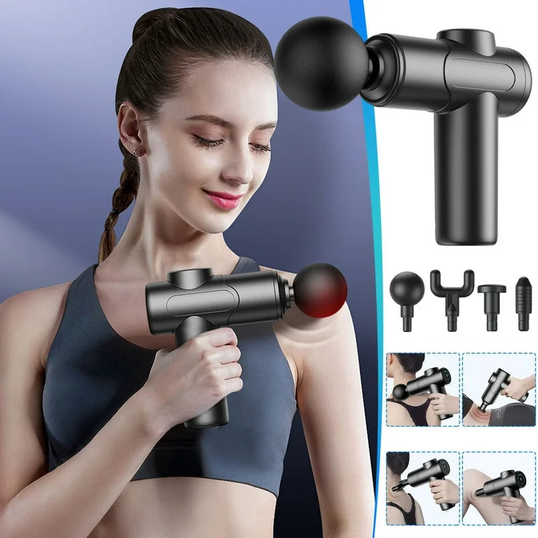 4in1 Massage Gun Deep Tissue – Wireless Handheld with 4 Heads for Pain Relief and Recovery مسدس تدليك 4في1 للأنسجة العميقة – محمول لاسلكي مع ٤ رؤوس لتخفيف الألم والتعافي