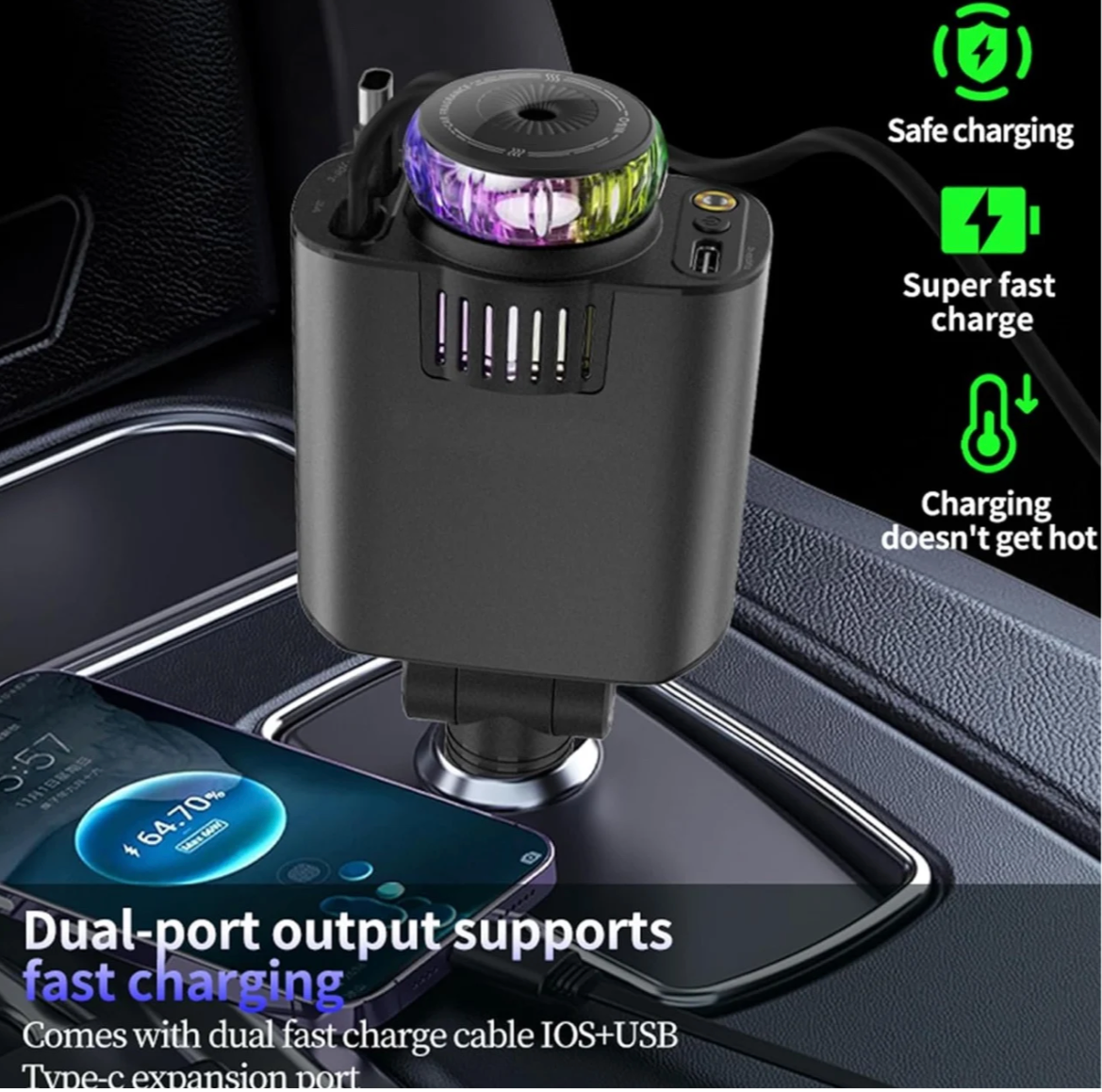 5 in 1 car charger with air freshener.   شاحن سيارة 5 في 1 مع معطر هواء / بخاخ عطر