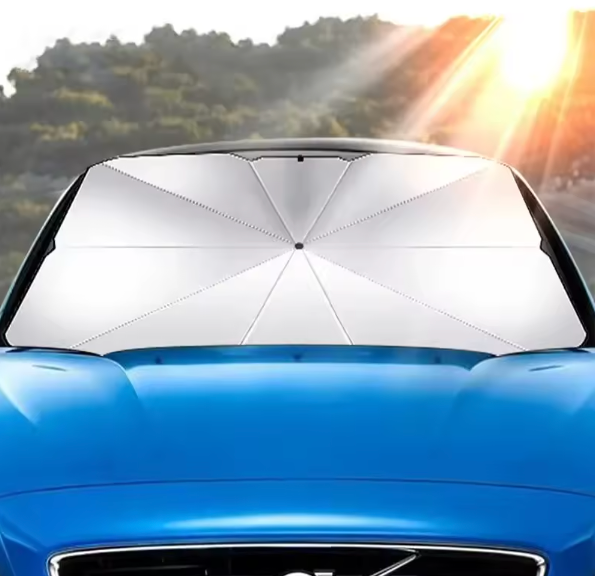 Foldable Car Windshield Umbrella – UV & Heat Blocker.     مظلة قابلة للطي لزجاج السيارة – تحجب أشعة الشمس والأشعة فوق البنفسجية