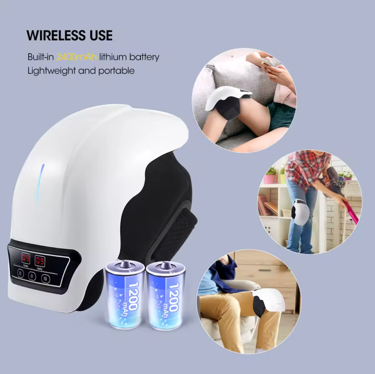 جهاز تدليك الركبة المحمول بالضوء الأحمر، معدات تدليك ساخنة للاستخدام مع شاشة LED، مدلك سفر لاسلكي يمكن ارتداؤه بالهواء الناعم.  Portable Knee Massager with Red Light – Heated Massage Device with LED Display, Wearable Wireless Travel Massager with Soft Air