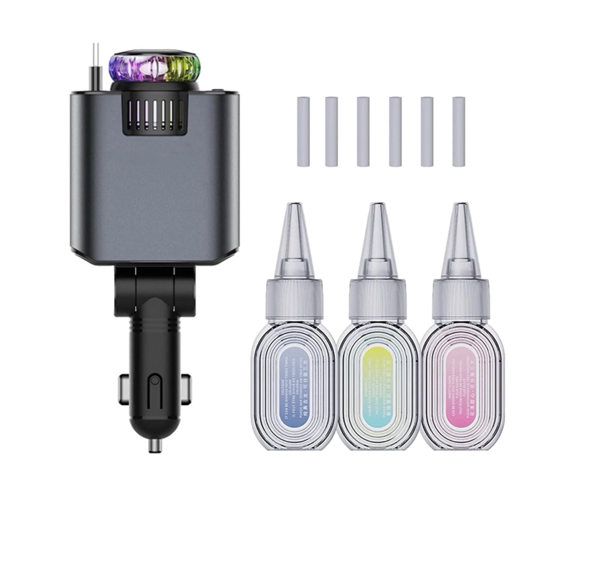 5 in 1 car charger with air freshener.   شاحن سيارة 5 في 1 مع معطر هواء / بخاخ عطر