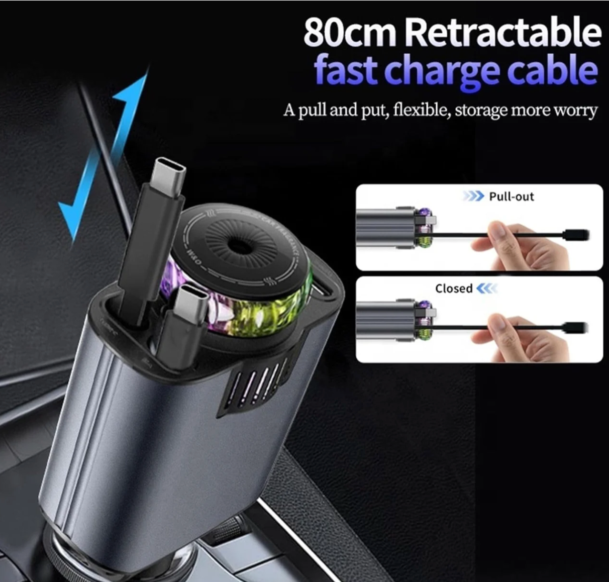 5 in 1 car charger with air freshener.   شاحن سيارة 5 في 1 مع معطر هواء / بخاخ عطر