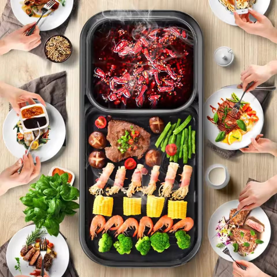 2-in-1 Grill & Hot Pot – Multi-Functional Cooking Appliance. شواية و قدر 2 في 1 – جهاز طهي متعدد الاستخدامات
