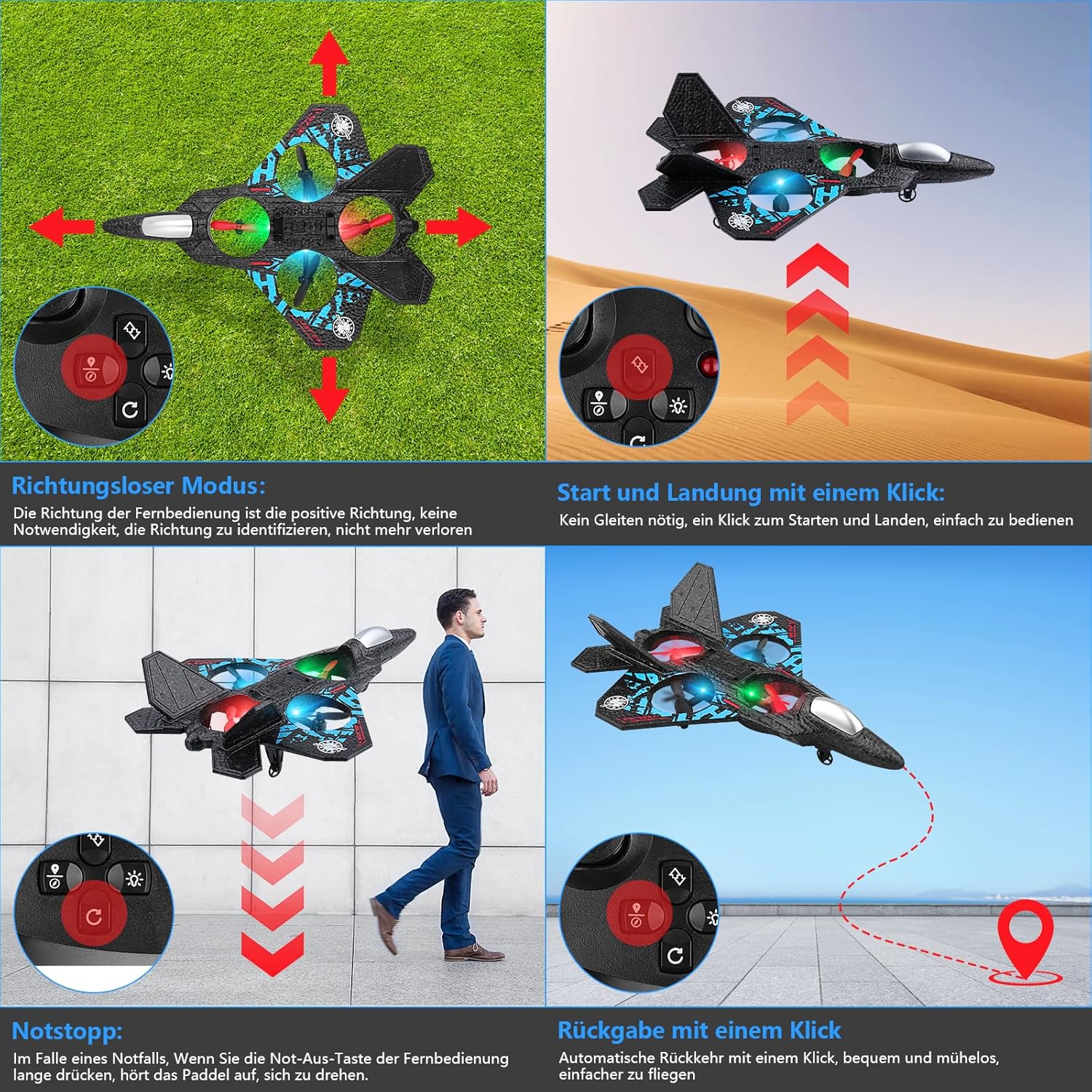 RC Aeroplane 2.4GHz Quadcopter L0712 – Floating Fighter, RTF for Beginners, Kids and Adults, Toy with Colored Lights & USB Charging طائرة RC 2.4GHz رباعية المحركات L0712 – مقاتلة عائمة جاهزة للطيران للمبتدئين، الأطفال والكبار، لعبة بأضواء ملونة وشحن USB